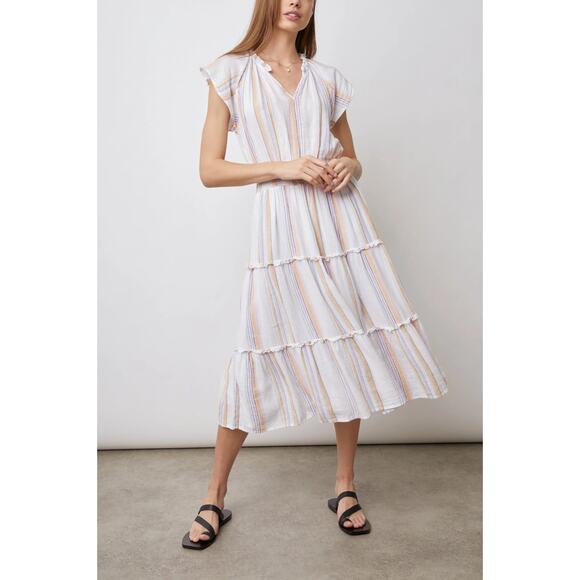 Rails Amellia Dress Merida Stripe Linen Flowy Ruffle Tiered Smocked Waist Small - Picture 2 of 12